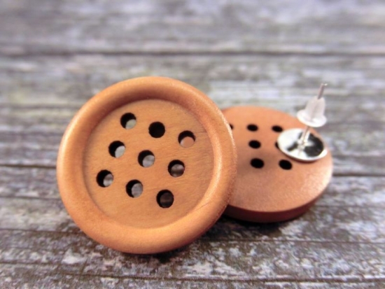 Preview: Crazy 9 Loch Knopf Ohrstecker Holz Button wood
